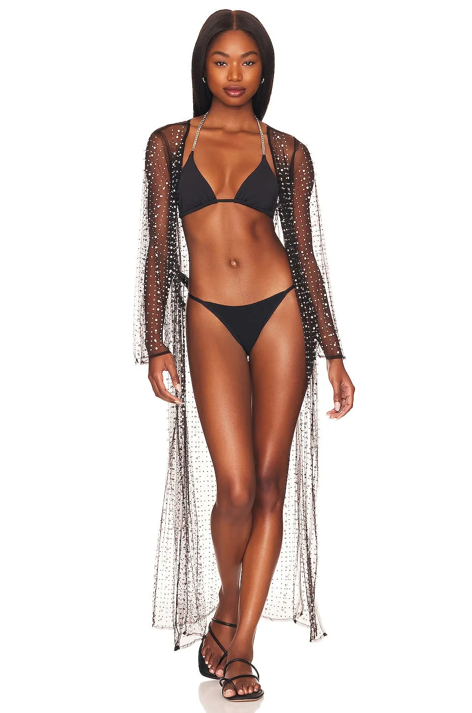 Beach Bunny Late Nights Pearl Mesh Cardigan, black