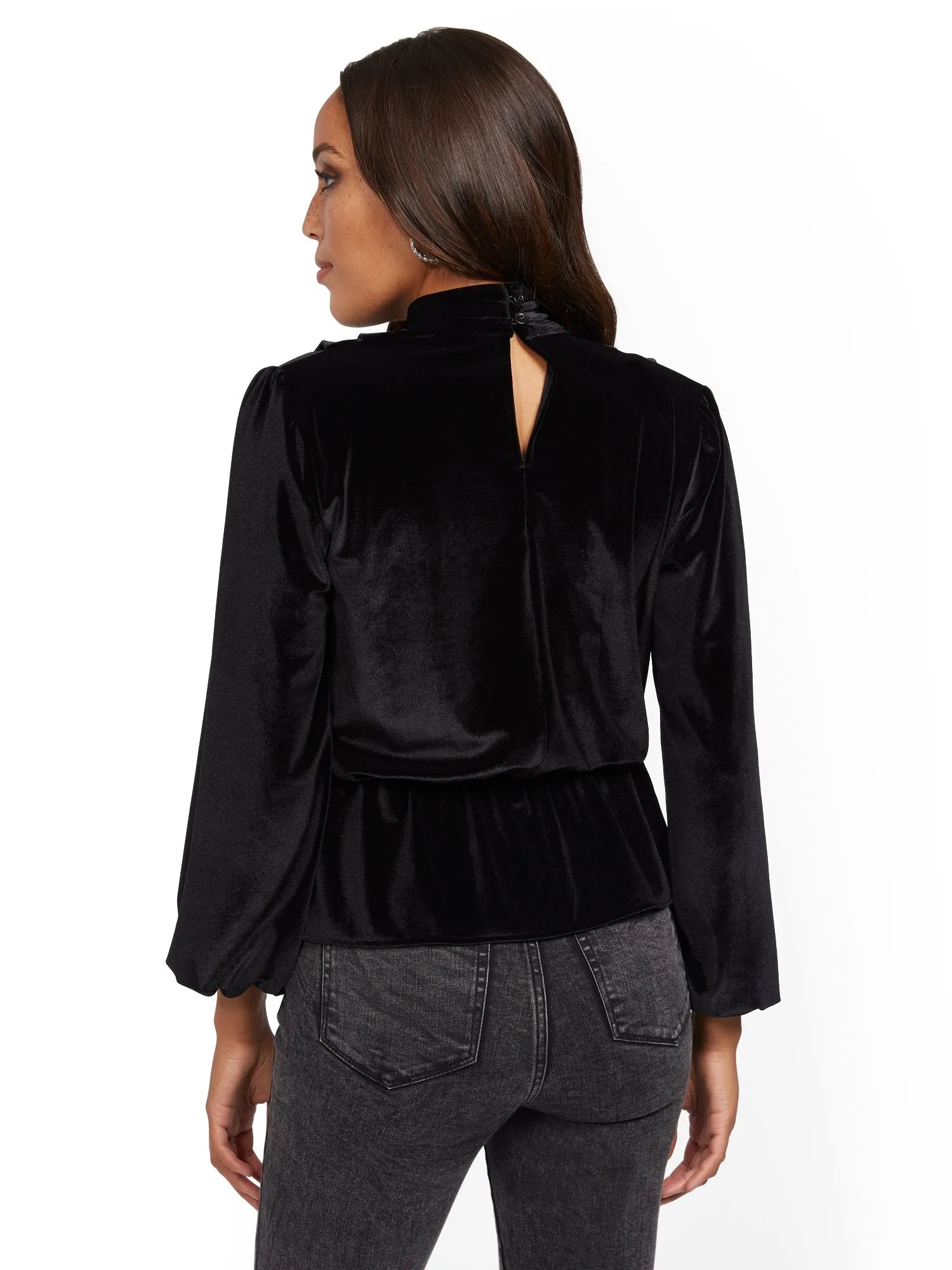 Black Velvet Mock-Neck Wrap Top