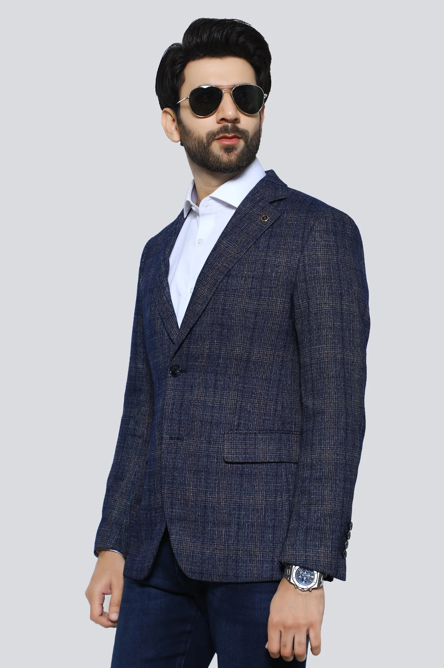 Blue Check Blazer for Men's