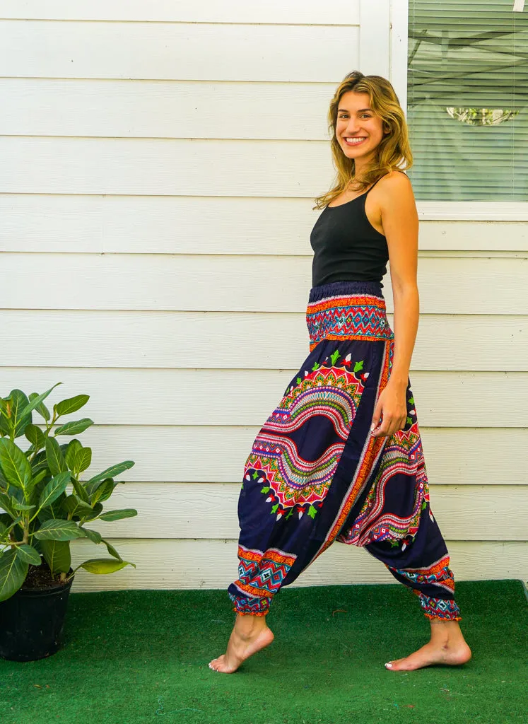 Blue Orange Tribal Low Cut Harem Pants