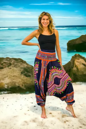 Blue Orange Tribal Low Cut Harem Pants