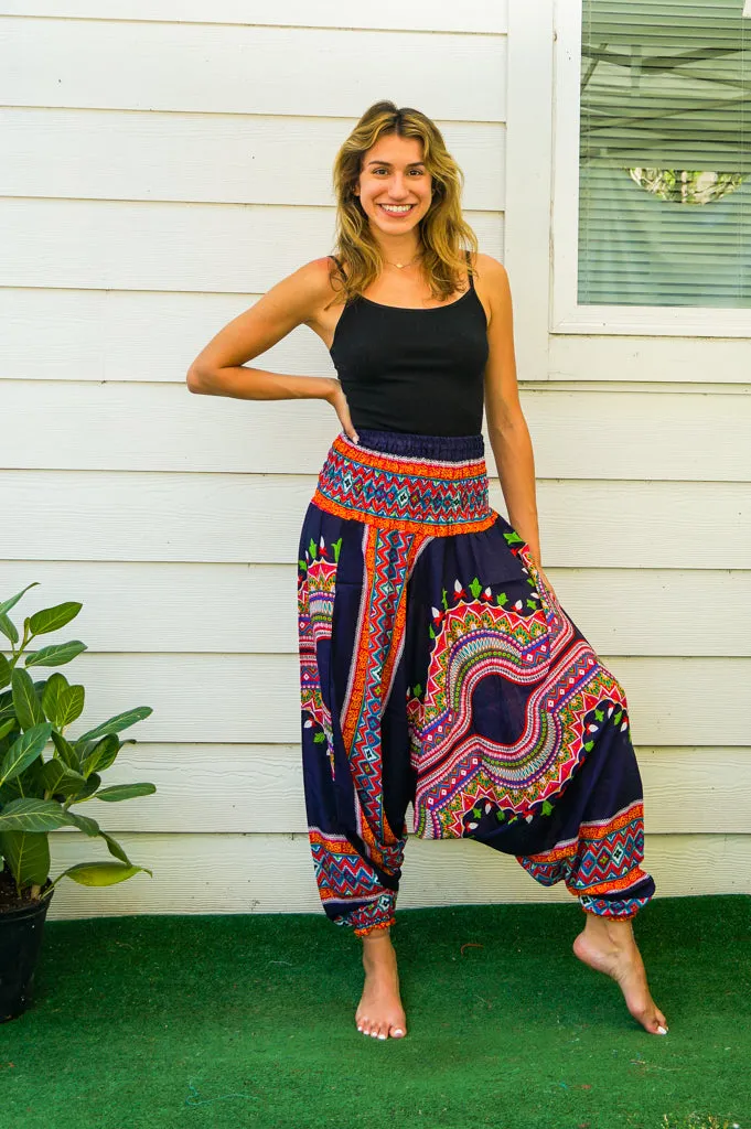 Blue Orange Tribal Low Cut Harem Pants