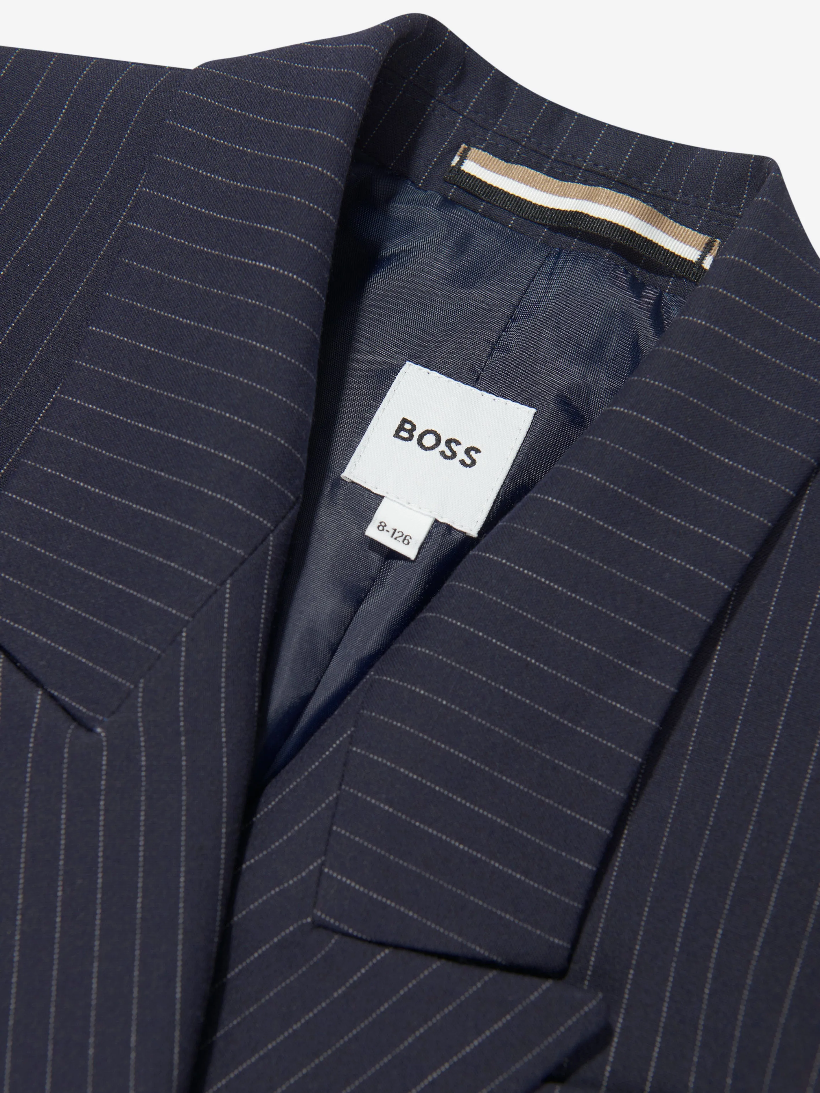 BOSS Boys Striped Suit Jacket in Navy