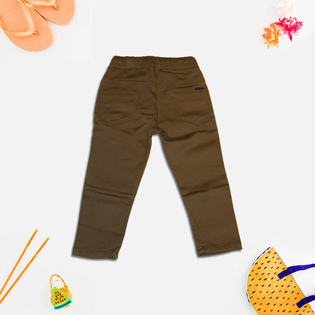 Boys Text Printed Brown Pants