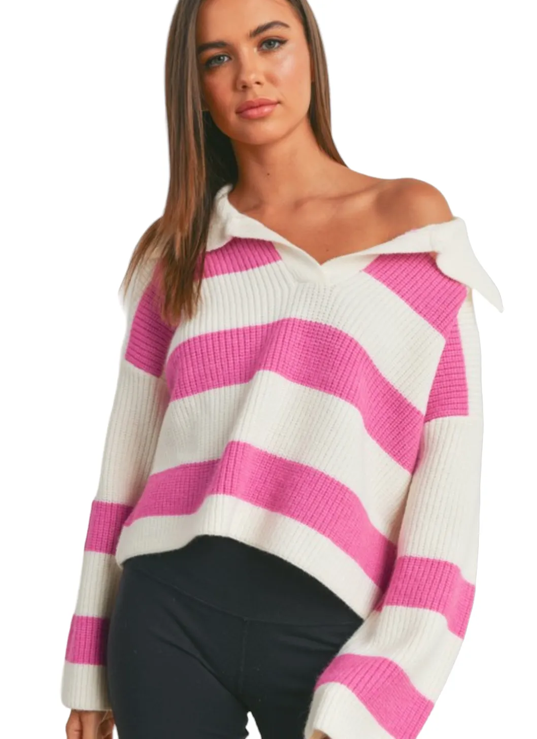 Bryce Cozy Stripe Oversized Sweater with Chic Wide Collar