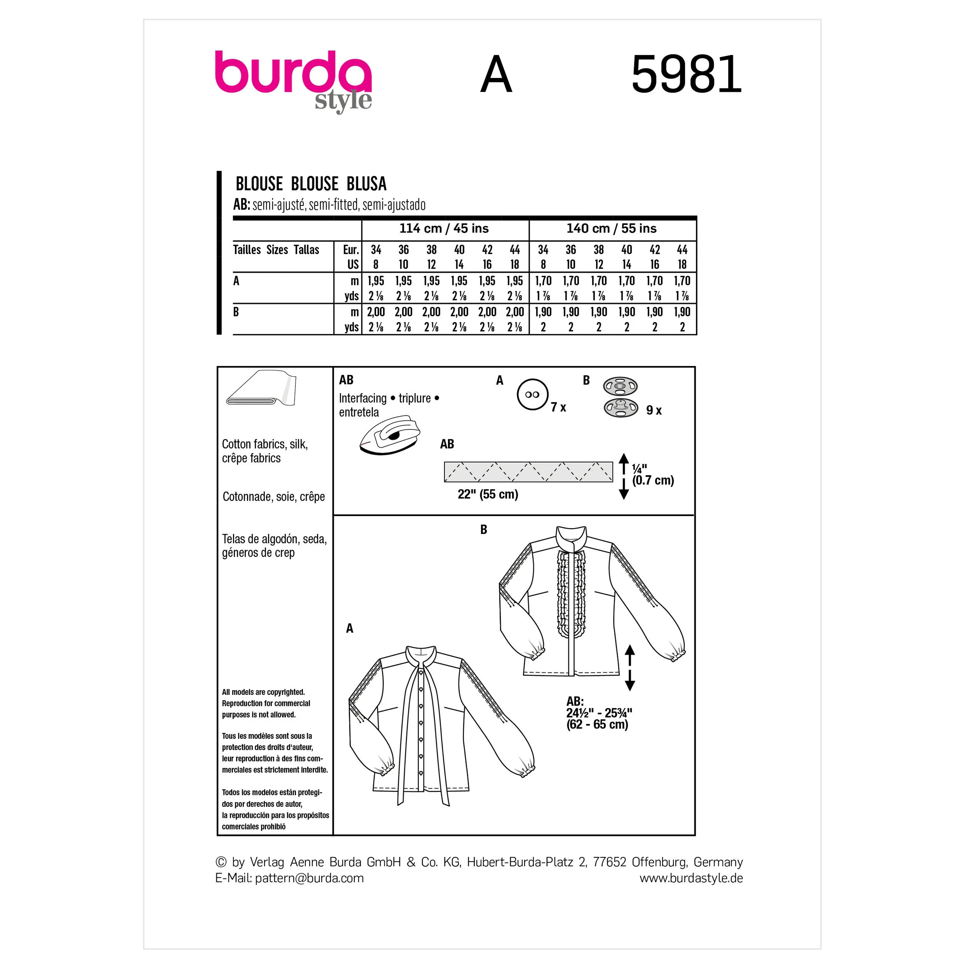 Burda Pattern 5981 Misses' Top/Vest