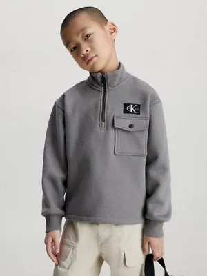 Calvin Klein Boys Half Zip Fleece Popover in Grey