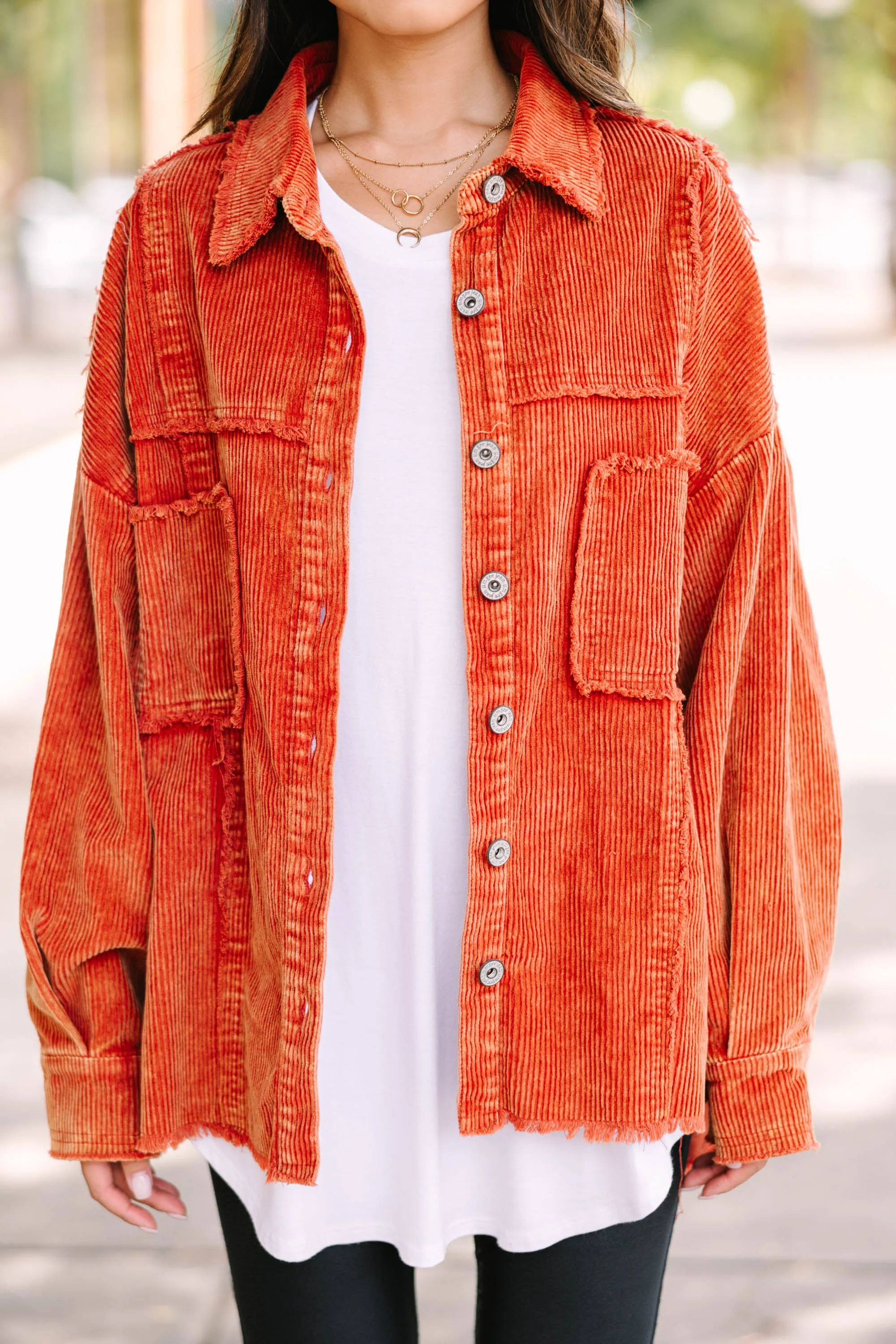 Can't Miss It Rust Orange Corduroy Shacket