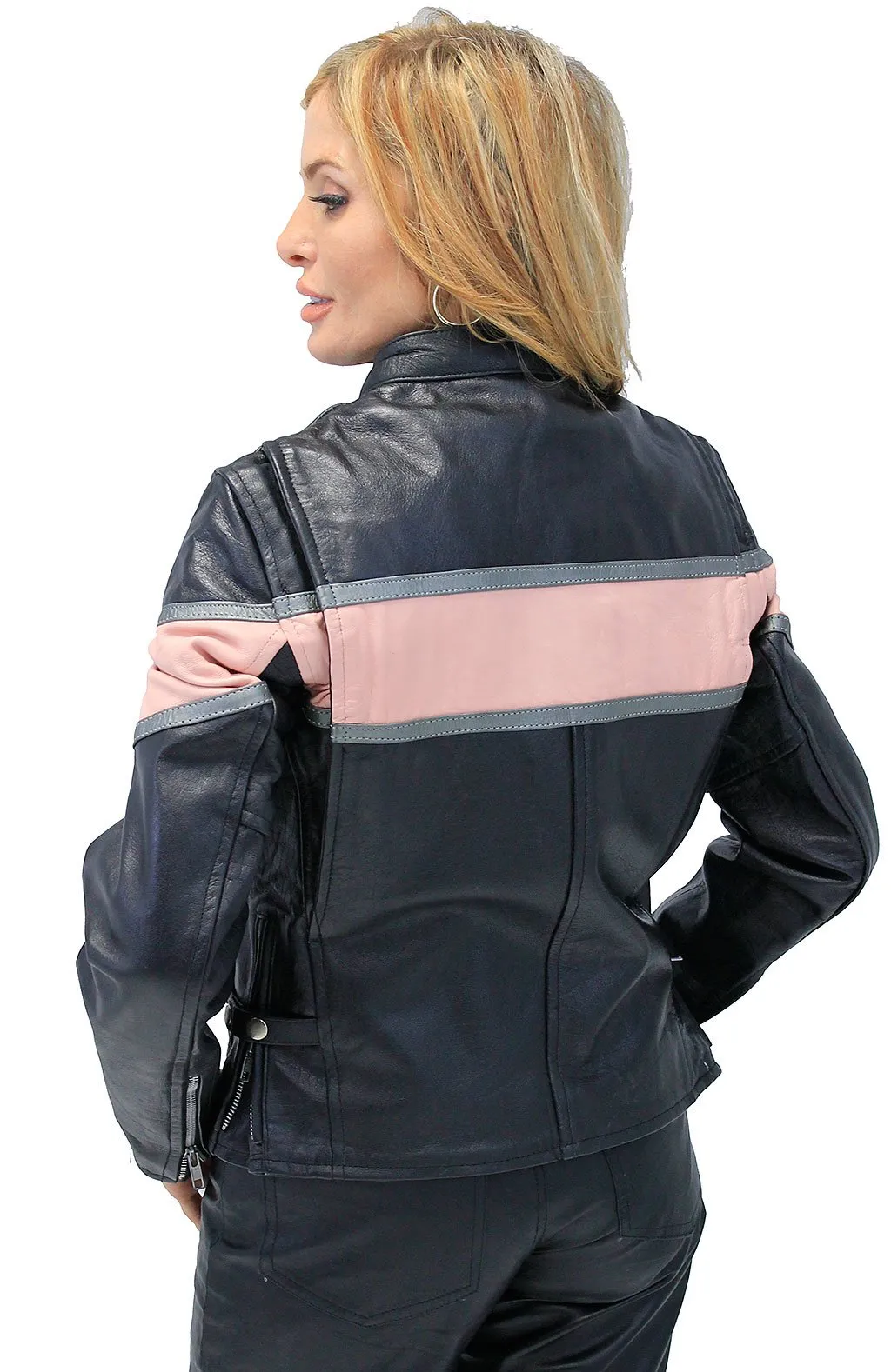 Classic Scooter Leather Jacket w/Wide Pink Leather Stripe #L55722ZP ()