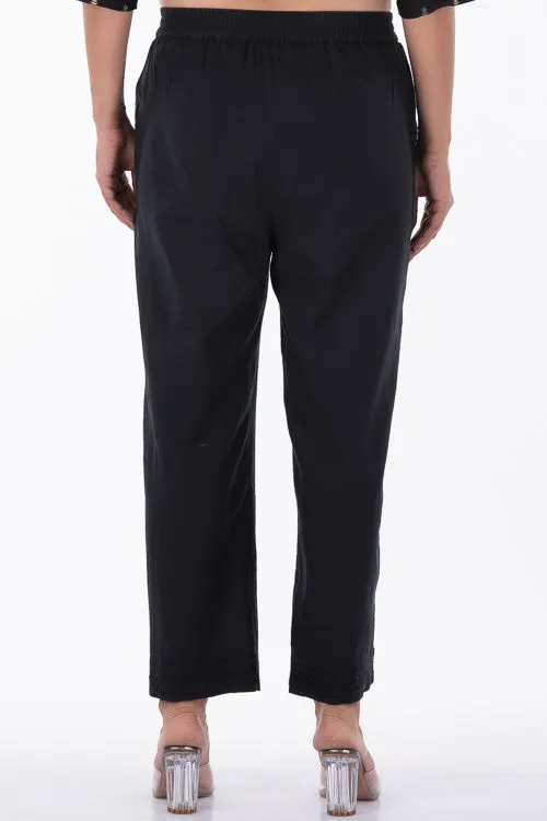 Dharan "Sheena Pants" Black  Textured Straight Pants