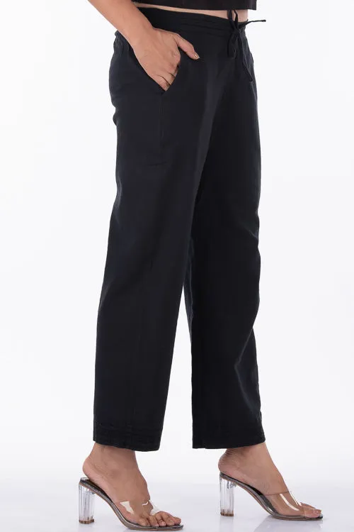 Dharan "Sheena Pants" Black  Textured Straight Pants