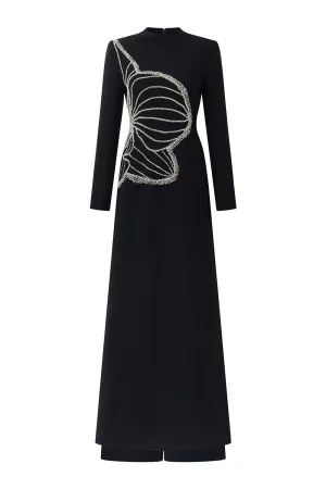 Distnx A-line Back Zipper Velvet Satin Floor Length Ao Dai