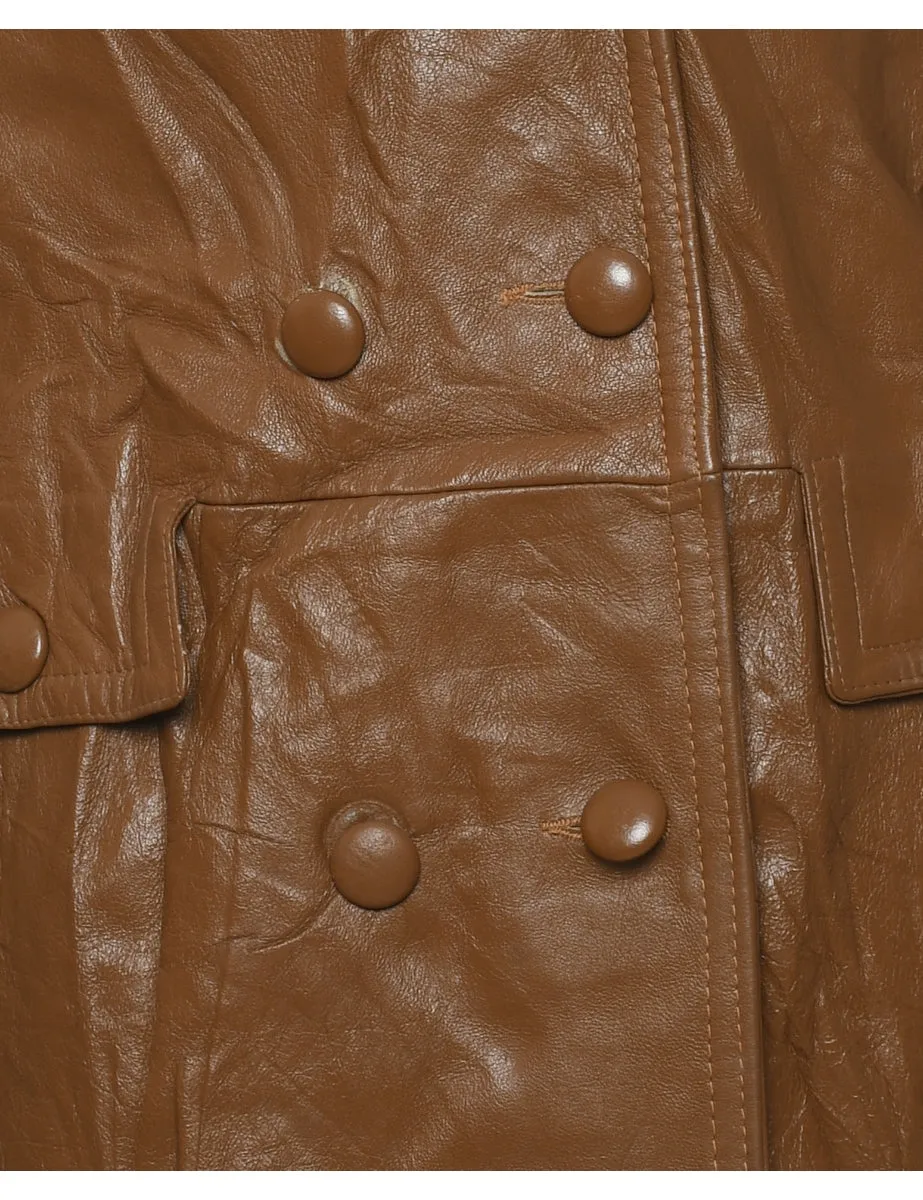 Double Breasted Brown Classic Leather Jacket - M