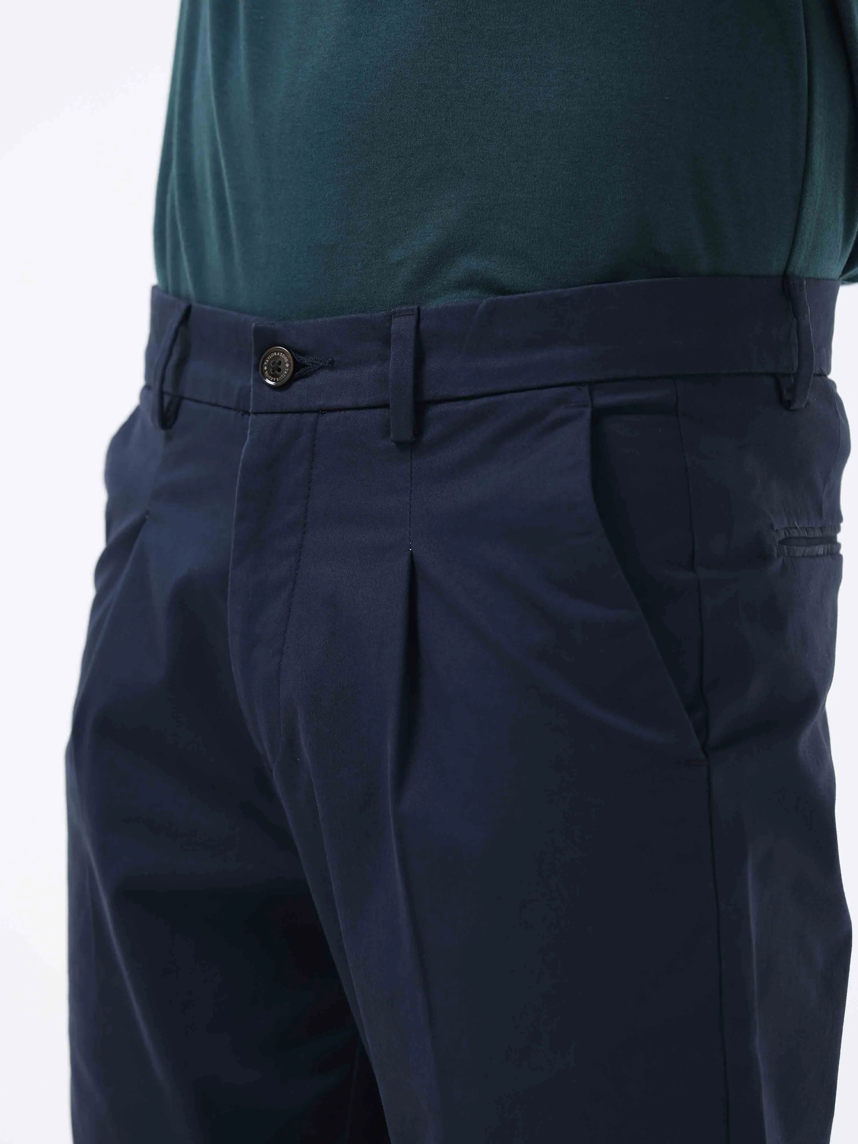 Essential Pleated Navy Fine Twill Pant