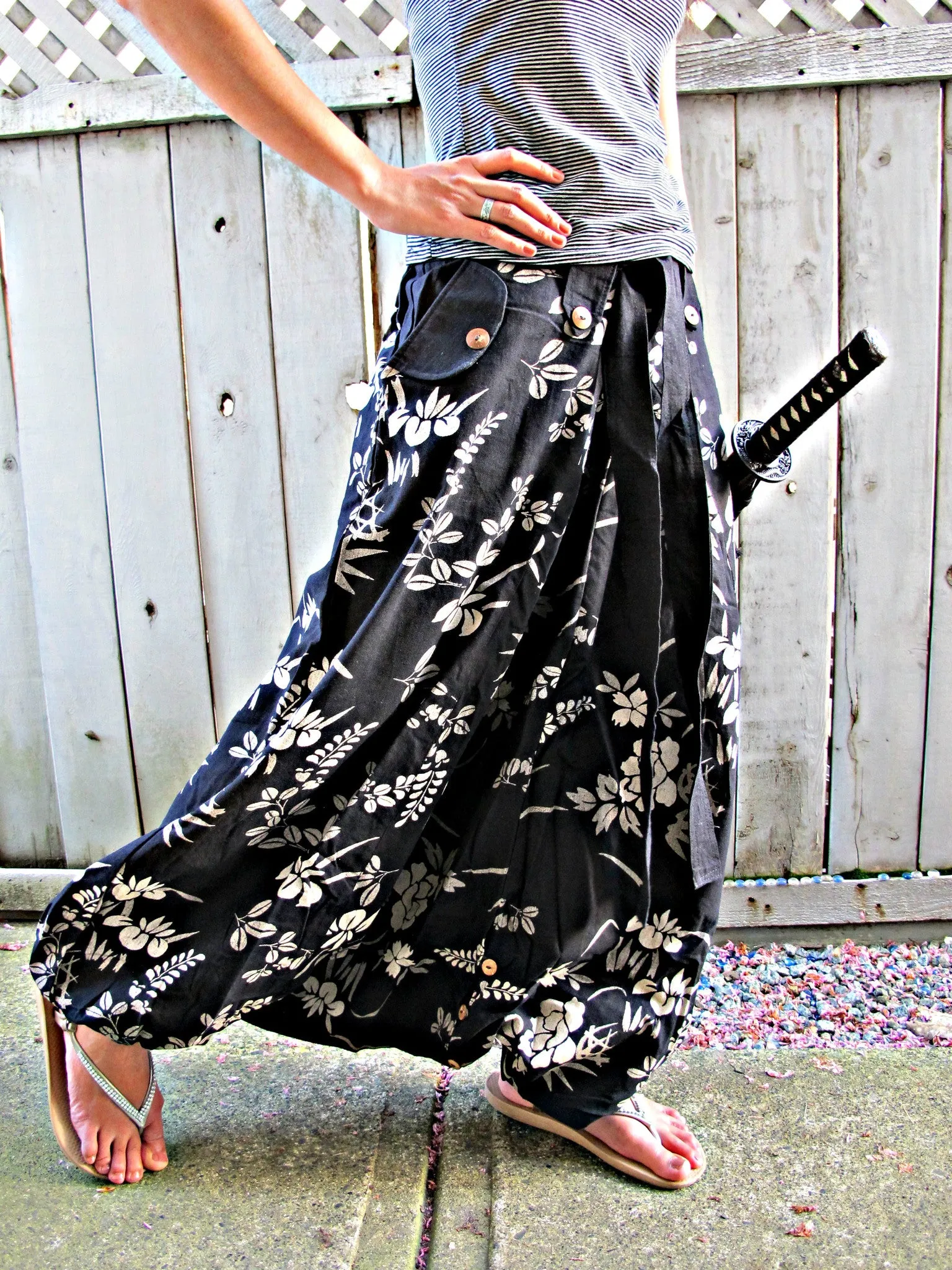 Fern Print Karate Baggy Poncho Harem Pants