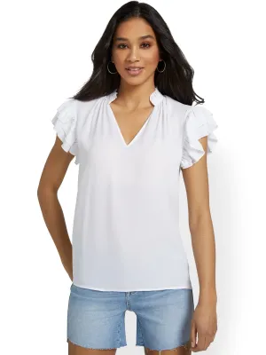 Flutter-Sleeve V-Neck Top