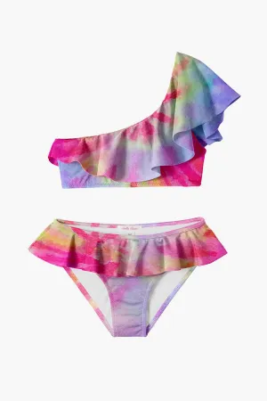 Girls Swimsuit Stella Cove One Shoulder Tie Dye Ruffled