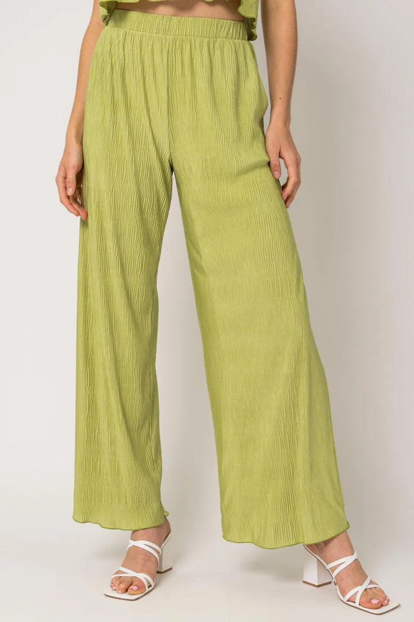 Green Waist Elastic Band Pleated Pants