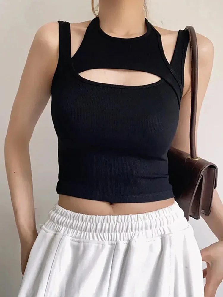 Hollow Out Knitted Corset Crop Top