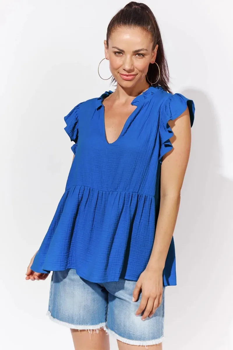 Isle Of Mine - Java Frill Top - Cobalt