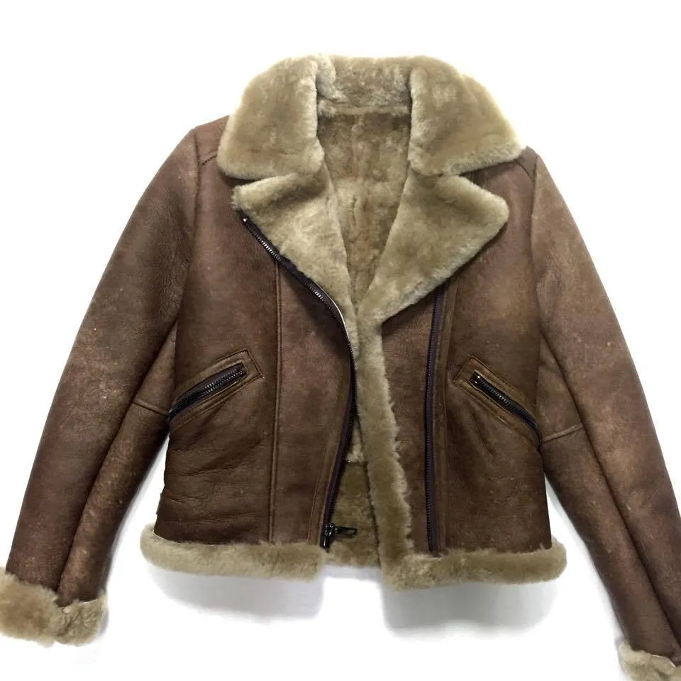 Jakewood Ladies Chocolate Shearling Biker Bomber