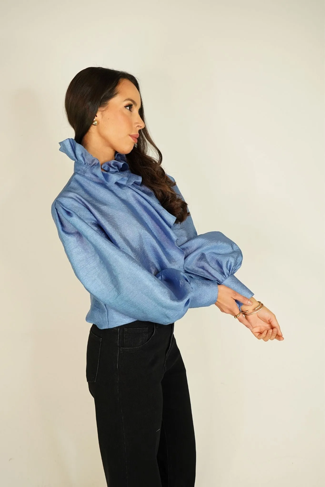 Kayla Ruffle Detail Blouse In Blue