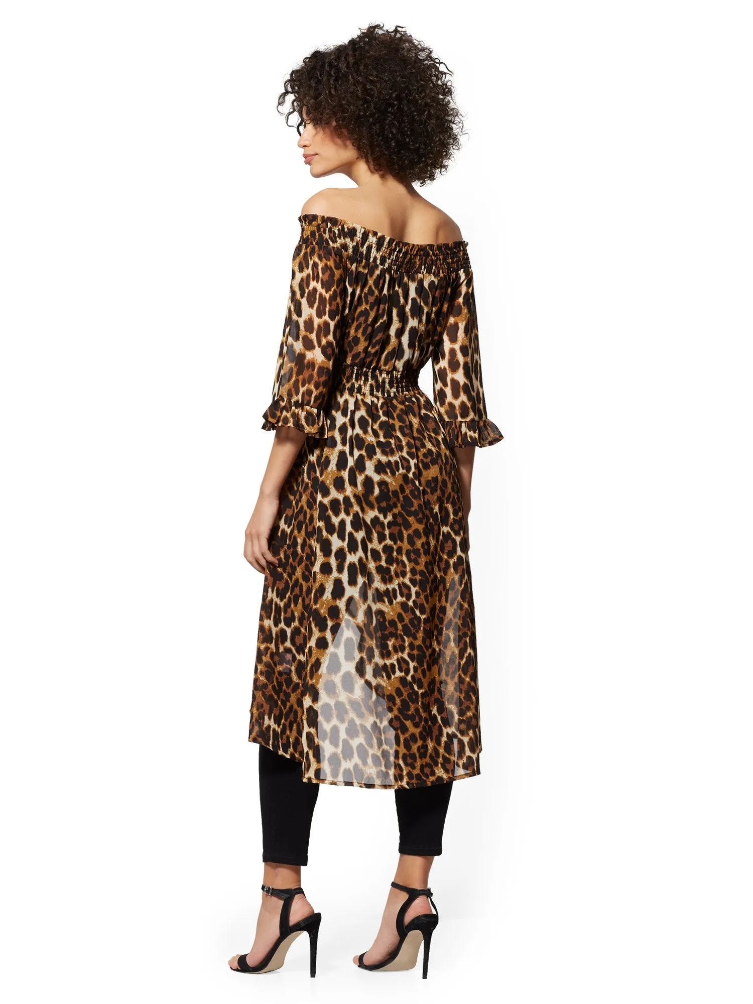 Leopard-Print Off-The-Shoulder Hi-Lo Blouse