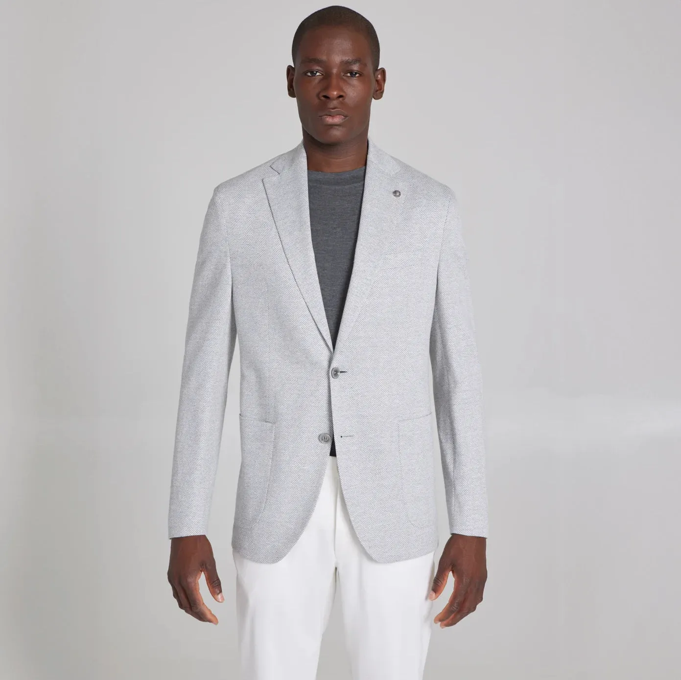 Light Gray Herringbone Hartford Contemporary Fit Cotton-Linen Knit Sport Jacket - Jack Victor