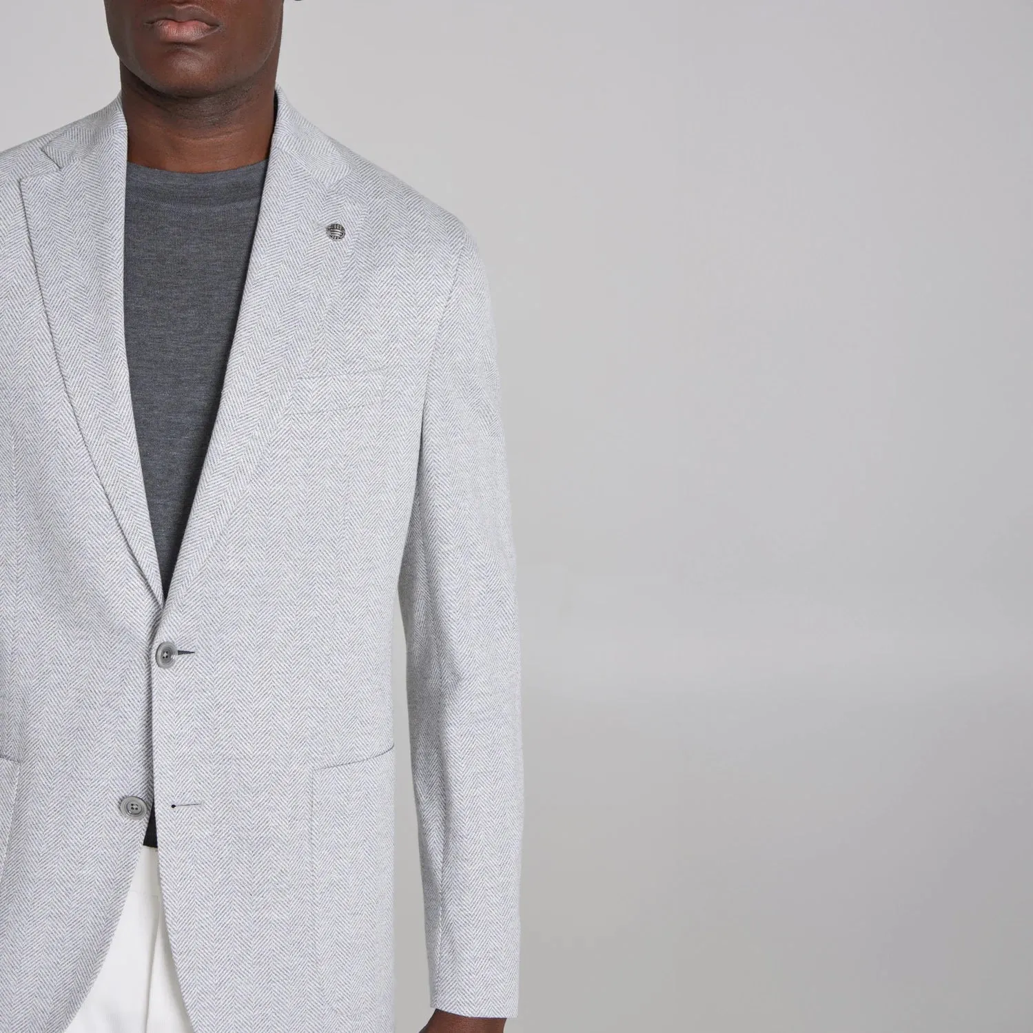 Light Gray Herringbone Hartford Contemporary Fit Cotton-Linen Knit Sport Jacket - Jack Victor