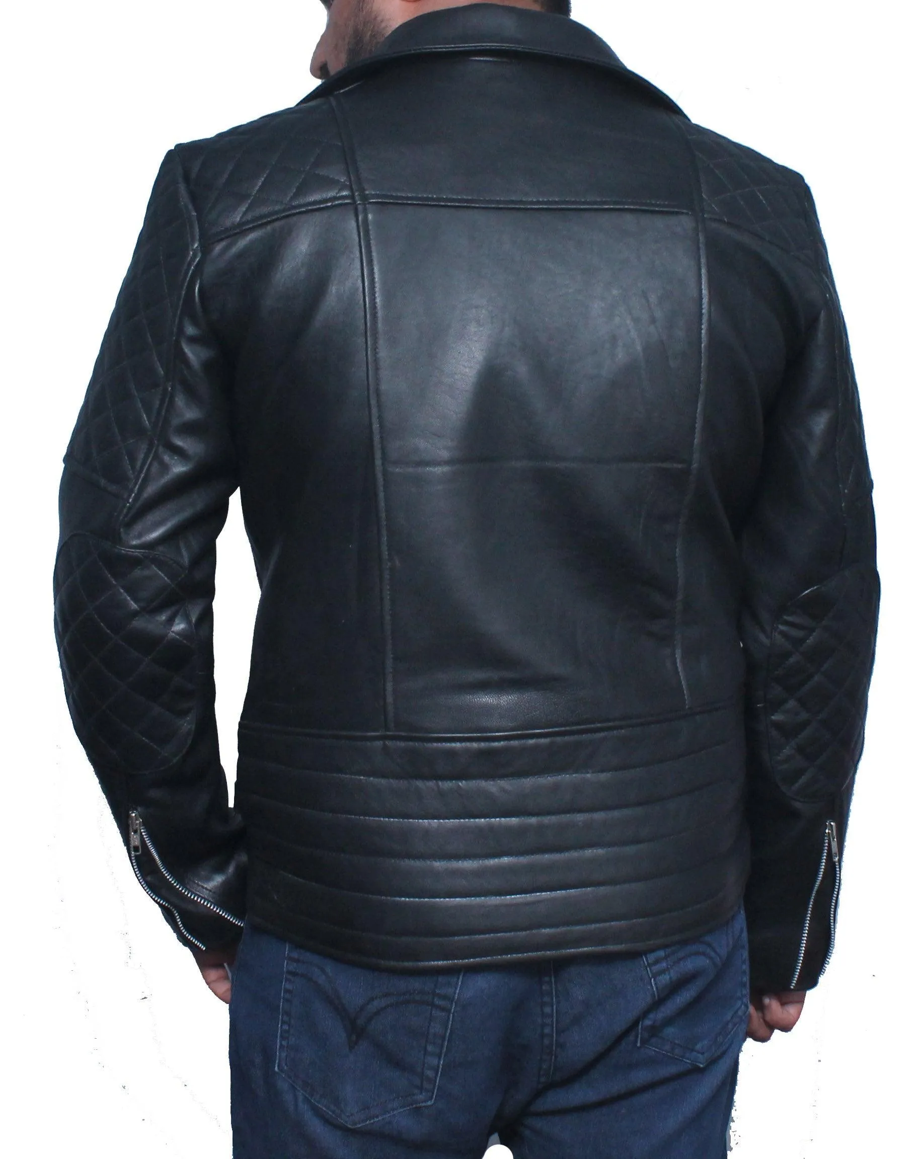 Men Classic Biker Leather Jacket - Black