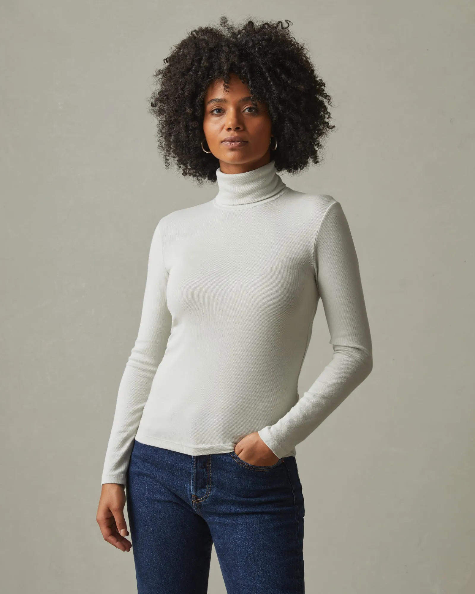 Micro Rib Turtleneck - White Onyx