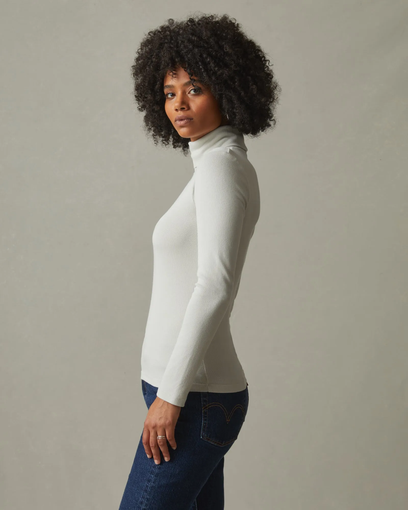 Micro Rib Turtleneck - White Onyx