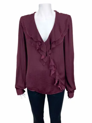 Paige, Women's Ruffle Front Blouse, Dark Currant, Size M