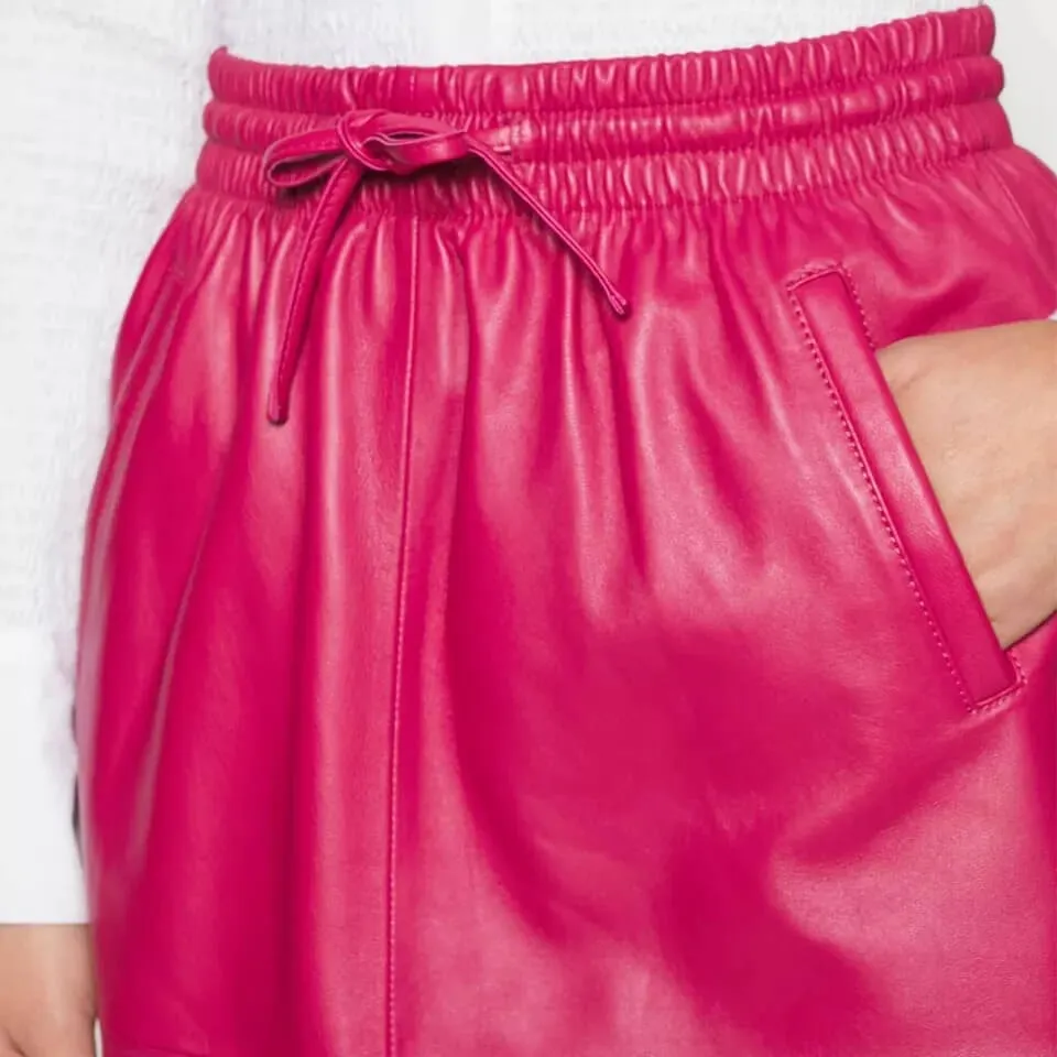 Pink Women’s Midi Leather Skirt - Perfect for Ladies’ Fashion