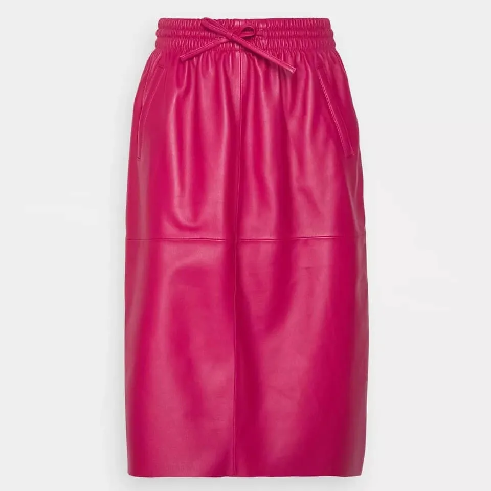 Pink Women’s Midi Leather Skirt - Perfect for Ladies’ Fashion