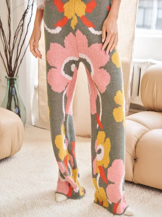 Playful Charm Flower Print Full Long Wide Pants