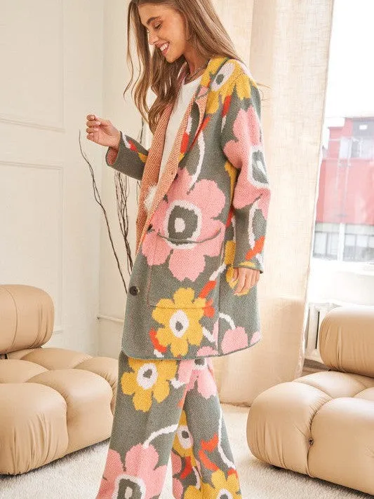 Playful Charm Flower Print Full Long Wide Pants