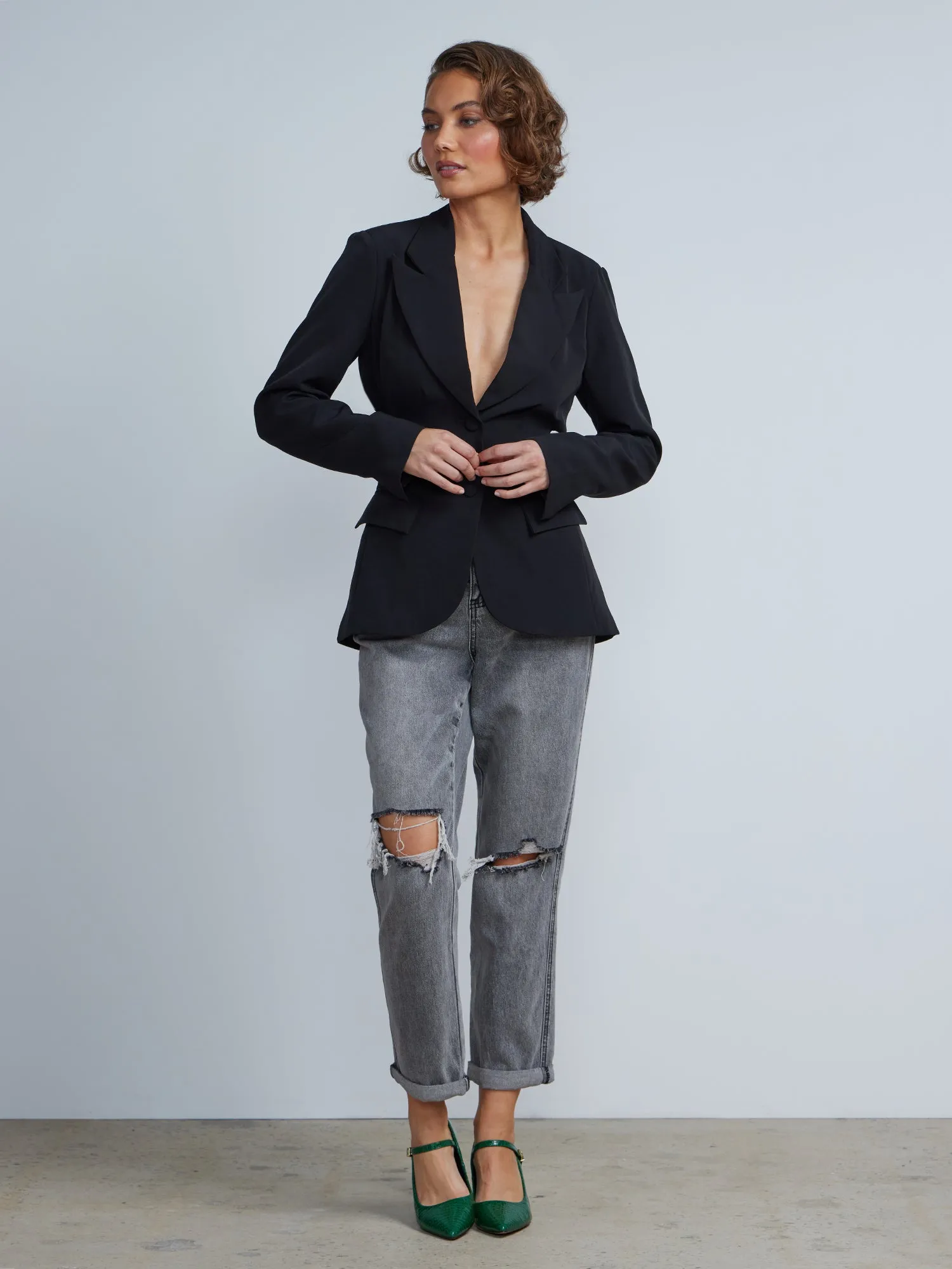 Plunging Neck Back Cut-Out Blazer