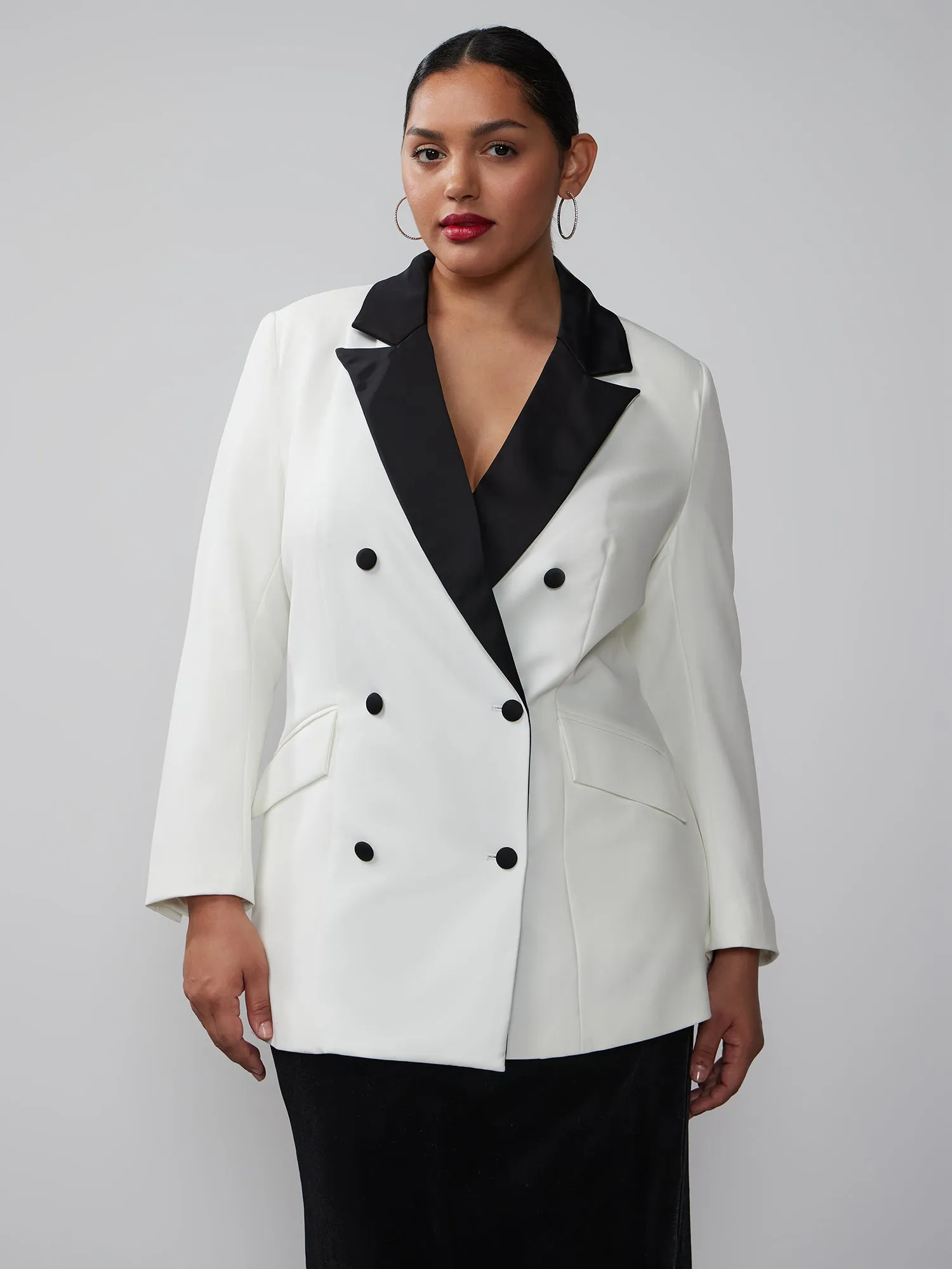 Plus Long Sleeve Double-Breasted Blazer