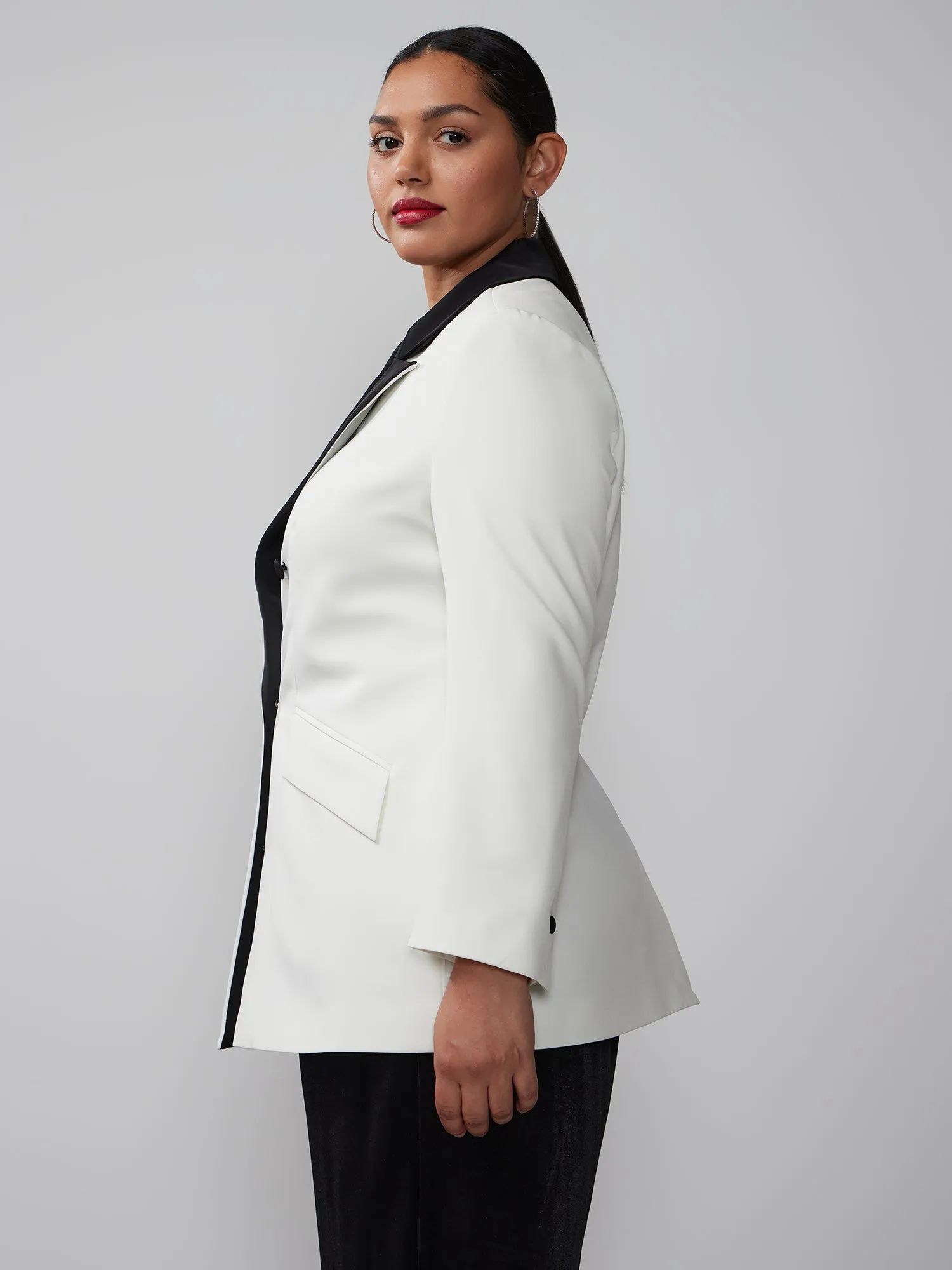 Plus Long Sleeve Double-Breasted Blazer