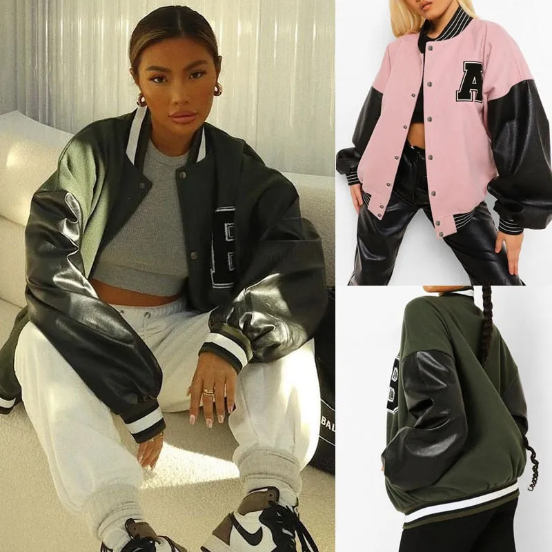 Purpdrank - women's jacket spring Oversized Woman Baseball Women's spring Jacket Long Sleeve Bomber Jackets Letter Print Casual Thin