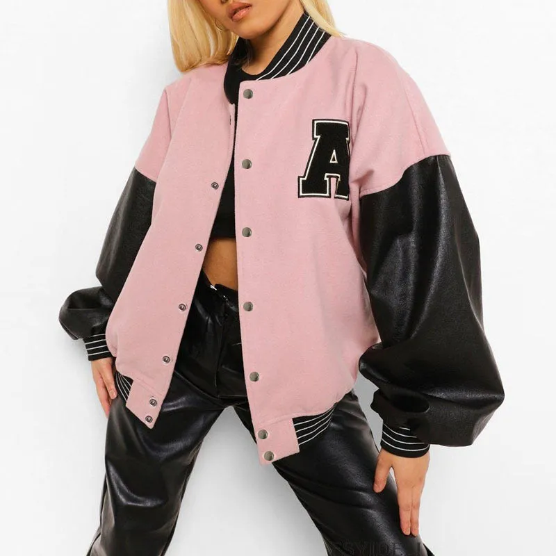 Purpdrank - women's jacket spring Oversized Woman Baseball Women's spring Jacket Long Sleeve Bomber Jackets Letter Print Casual Thin