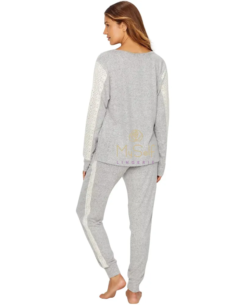 Q80766 Harbor Lace Trim Cozy Fleece Pajamas