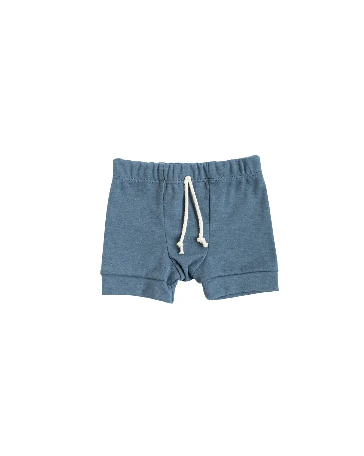 rib knit shorts CO - steel blue