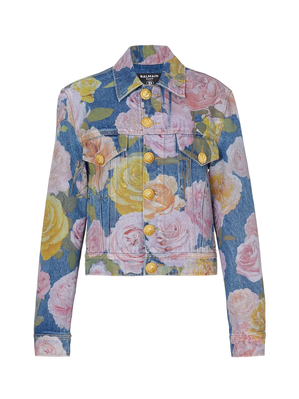 Roses Print Denim Boxy Jacket