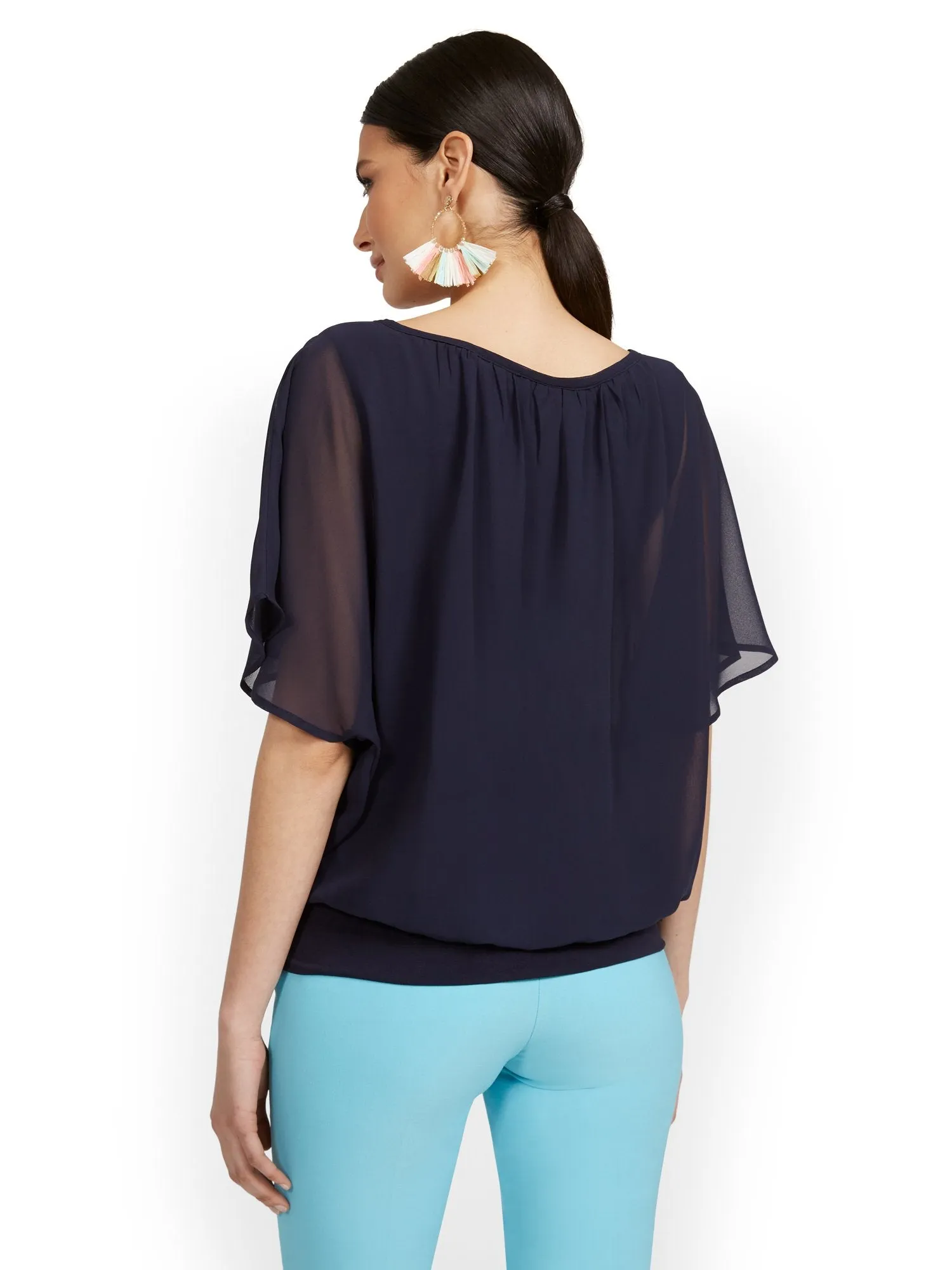 Semi-Sheer Flutter Dolman-Sleeve Top