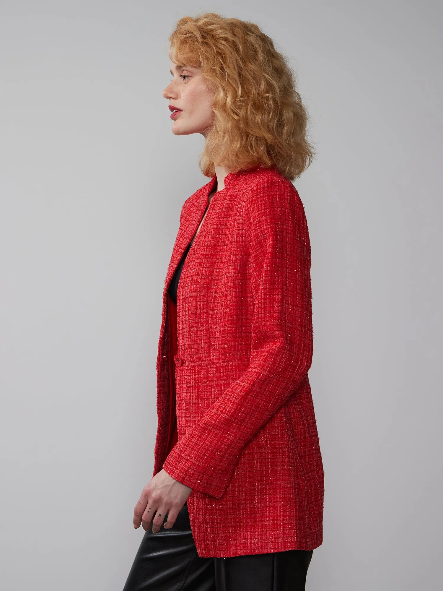 Single Breasted Boucle Tweed Jacket