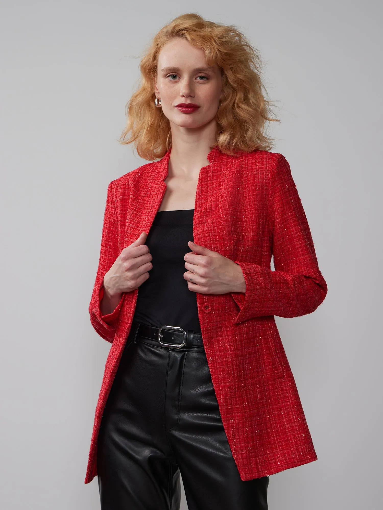 Single Breasted Boucle Tweed Jacket