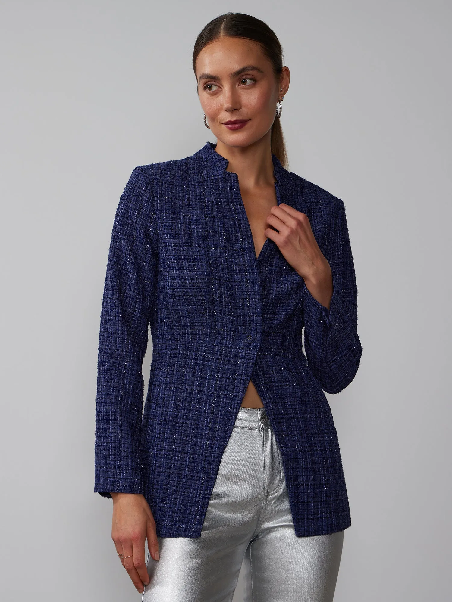 Single Breasted Boucle Tweed Jacket