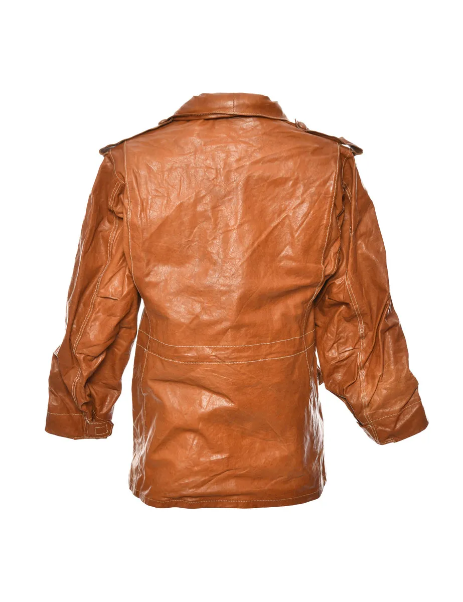 Single Breasted Brown Classic Leather Jacket - L